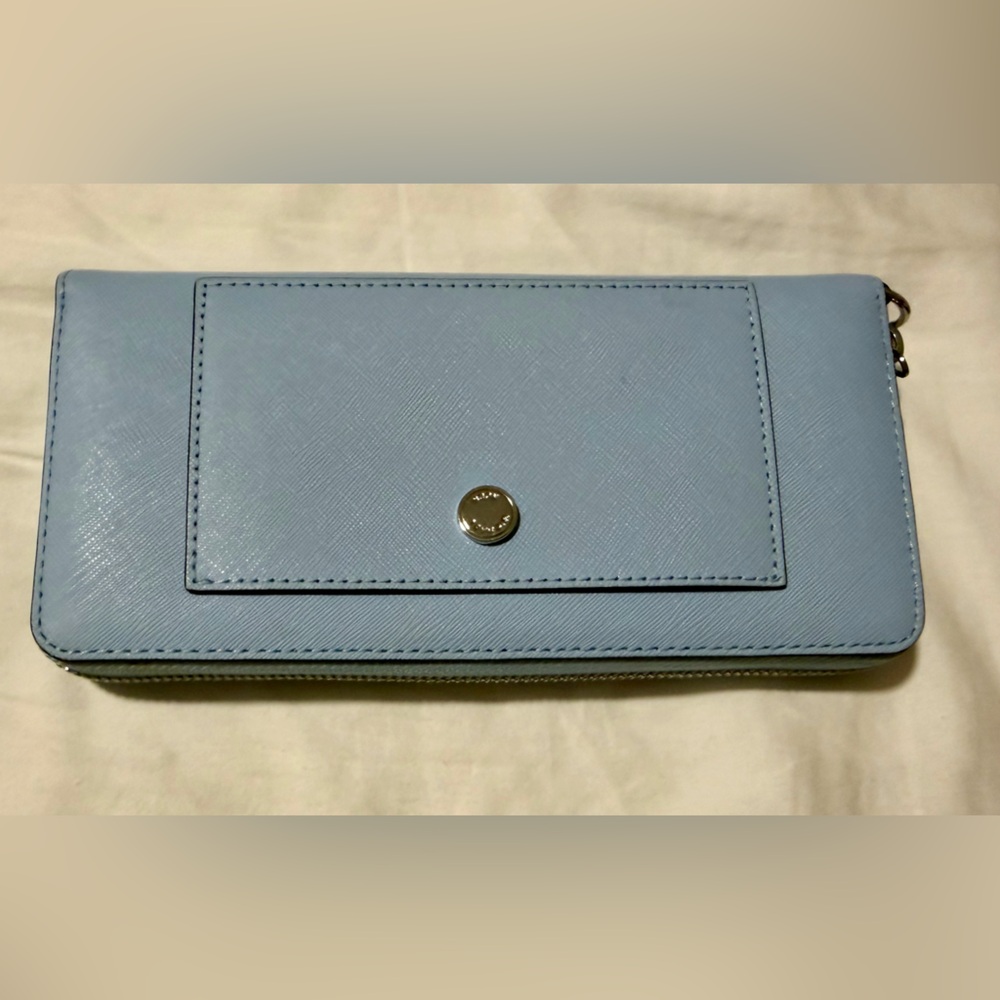 Micheal Kors Light Blue Wallet with Silver Button